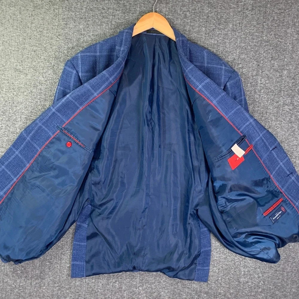 Ermenegildo Zegna Blazer Jacket Men 50R Silk Flax Blue Windowpane Sport Coat - Picture 4 of 16